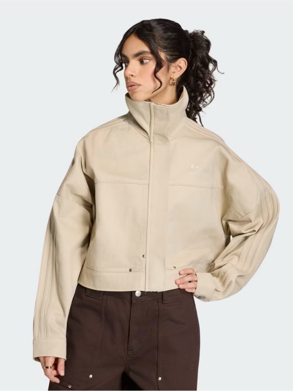 Women’s adidas Originals Khaki High-Neck Cropped Twill Jacket sz S